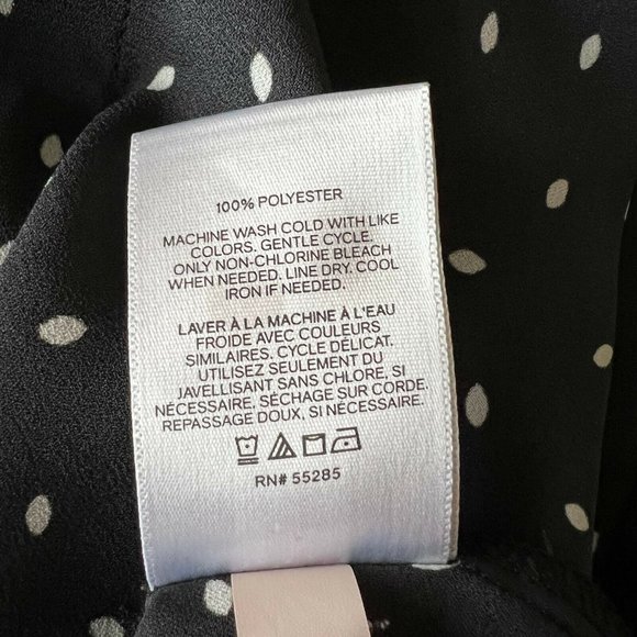 Express Black Long Sleeve Blouse Polka Dots White Leaves Size Medium - Picture 4 of 4